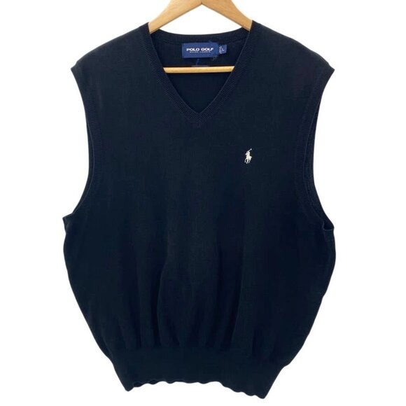 Polo Golf Ralph Lauren Sweater Vest Mens Large 100% Cotton Knit V-Neck Vintage - Picture 1 of 9